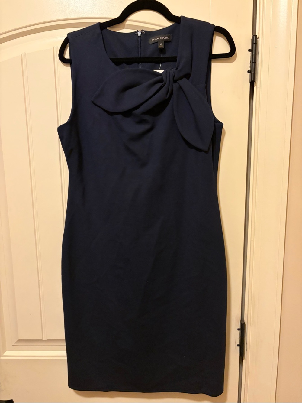 Banana Republic Navy Sleeveless Sheath Dress with Bow Neck